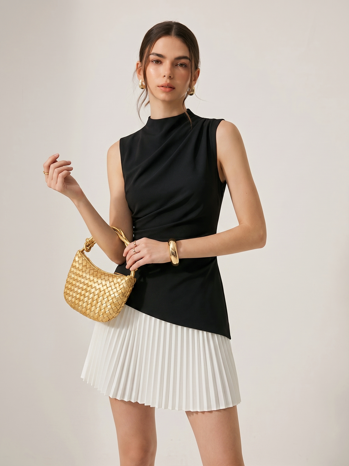 Sleeveless Asymmetrical Pleated Mini Dress